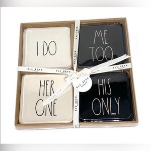 Rae Dunn Wedding Coasters White Black I Do Me Too Her One His Only Set of 4 NIB
